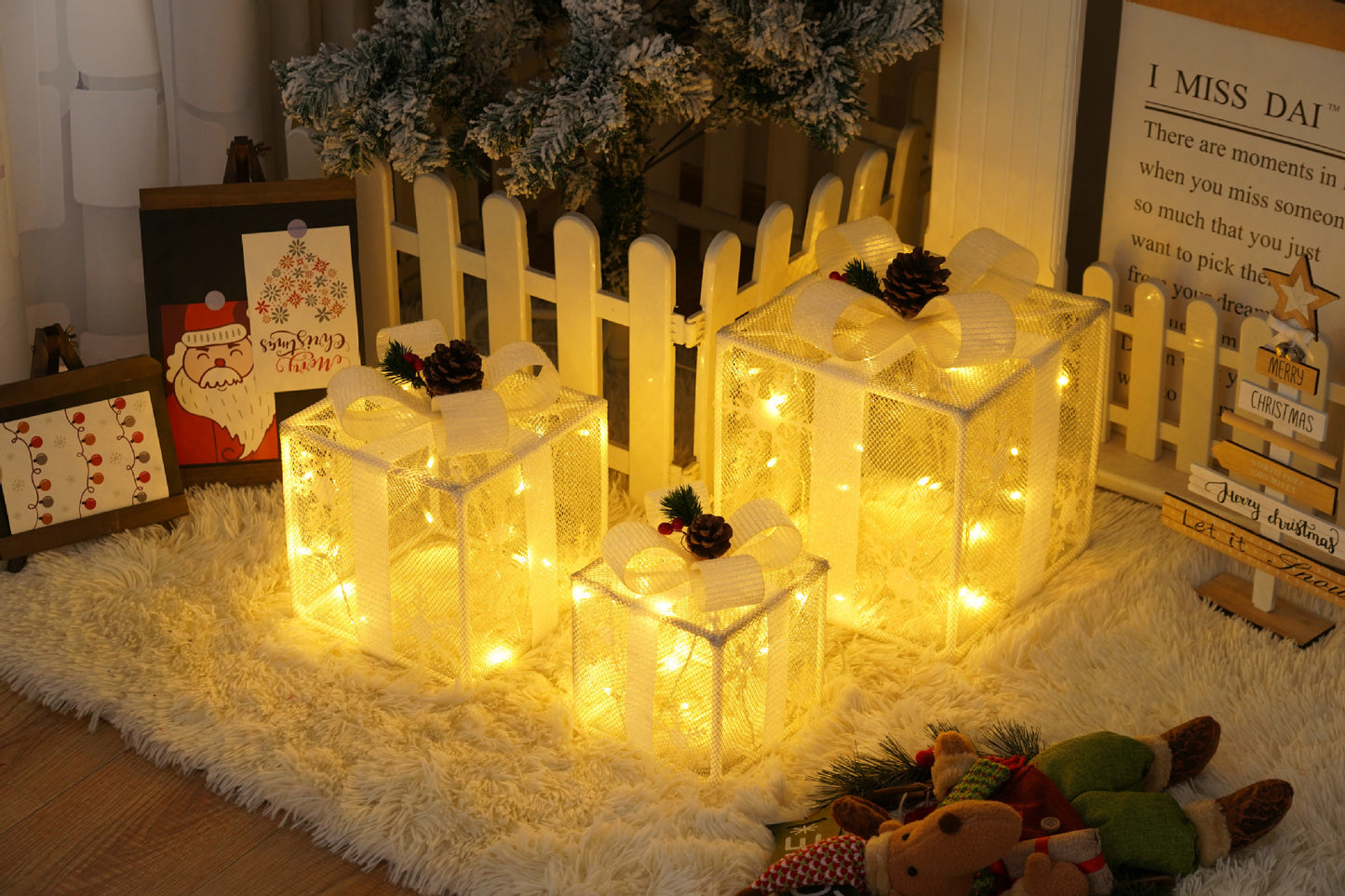 Flag Village Remote Control Christmas Gift Box Lights Christmas Three-piece Decoration