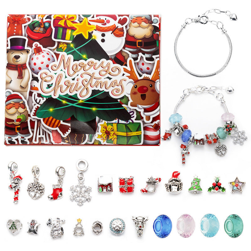Flag Village DIY Creative Kids Bracelet Ornament 24 Grid Calendar Christmas Surprise Blind Box Silver Set