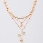 Flag Village Bohemia Multilayer Moon Gold Color Pendant Necklaces For Women Rose Flower Choker Necklace 2025 Fashion Jewelry Party Gift Valentine's Day Gifts