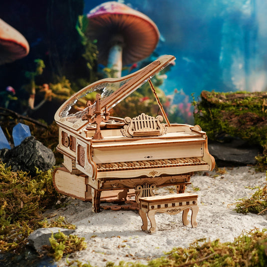 Flag Village Robotime 223pcs 3D Wooden Puzzle Magic Piano Mechanical Music Box Toy Gift Desk Gift For Men Women Hobby AMK81