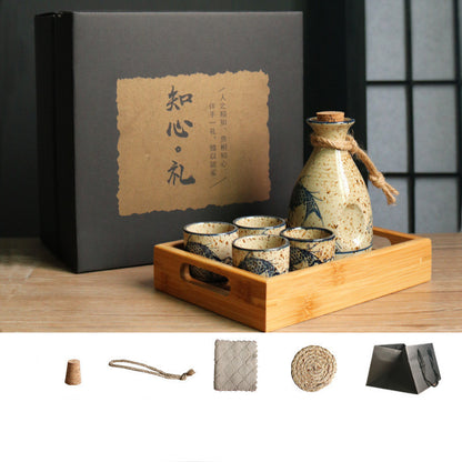 Flag Village Japanese Retro Sake Wine Warmer Gift Box Set Hot Wine Shochu Pot Ceramic Wine Cup White Wine Household Wine Glass