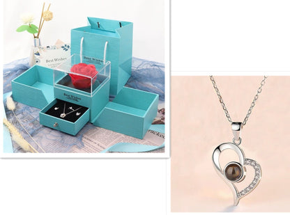 Flag Village Hot Valentine's Day Gifts Metal Rose Jewelry Gift Box Necklace For Wedding Girlfriend Necklace Gifts