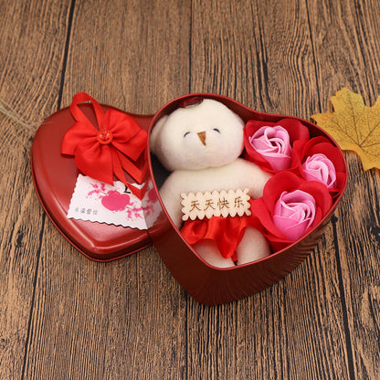 Flag Village Soap Flower Gift Box Valentine's Day Gift Mother's Day Creative Gifts Bear Flower Rose Heart Shaped Tin Box