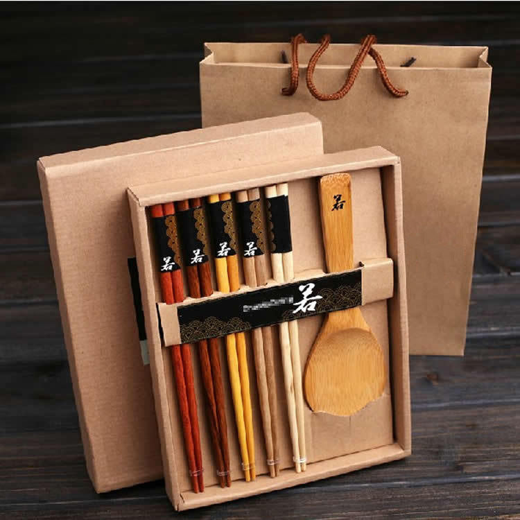 Flag Village Log chopsticks rice spoon gift box set Japanese tableware promotional gifts wedding gift