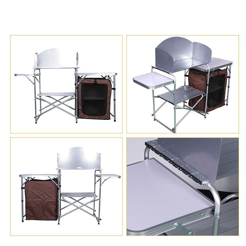 Flag Village Outdoor Camping Double-decker Storage Rack Mobile Barbecue Table
