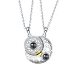 Flag Village Sun Moon Shape Couple Personalized Necklaces Wedding Birthday Jewelry  Languages I Love You Projection Pendant Necklace Gifts