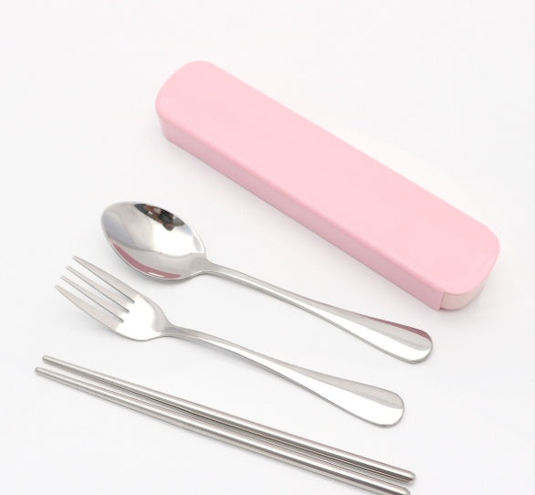 Flag Village Portable stainless steel tableware tableware box three sets of chopsticks spoon suit Student Travel Gift Set