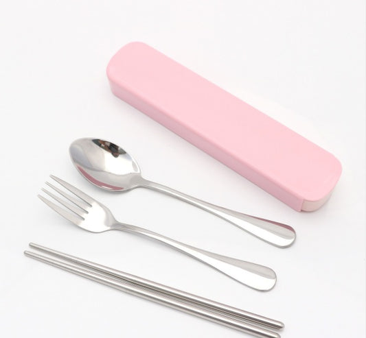 Flag Village Portable stainless steel tableware tableware box three sets of chopsticks spoon suit Student Travel Gift Set