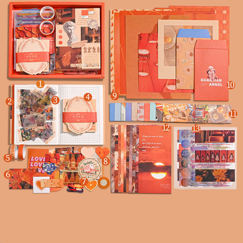 Flag Village Retro Gift Box 155-piece Set Ins Gift Box Notebook Tape Sticker Set