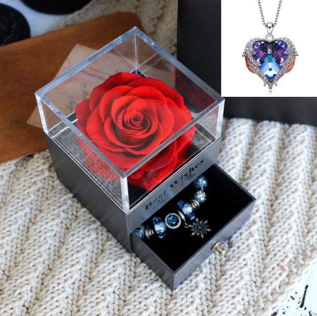 Flag Village Valentines Day Gift Women Rose Jewelry Box Dried Flower Real Flowers Eternal Roses In Box
