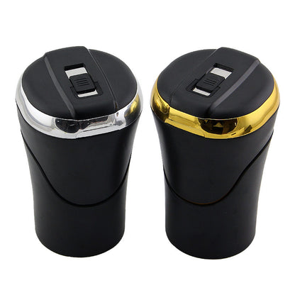 Flag Village Auto Tools Push-pull Lighter Accessories Smokeless Detachable USB Rechargable Car Ashtray Home Portable Smell Proof With Lid LED Blue Light
