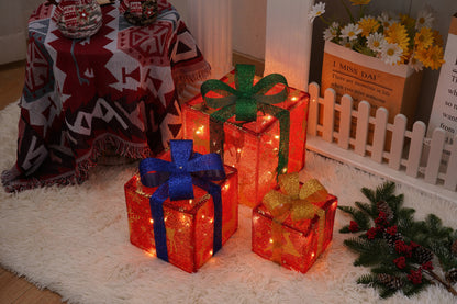 Flag Village Remote Control Christmas Gift Box Lights Christmas Three-piece Decoration