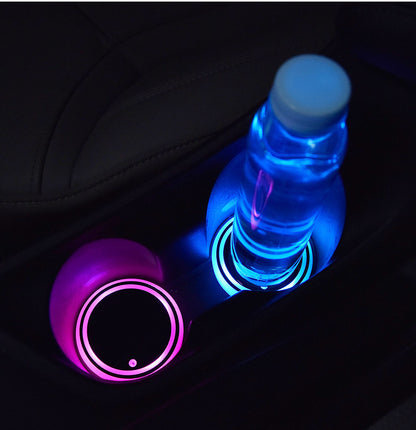 Flag Village Auto Tools Colorful Cup Holder LED Light-up Coaster Solar & USB Charging Non-slip Coaster Ambient Light For Car Automatically