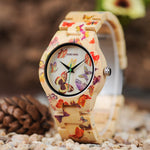 Flag Village BOBO BIRD O20 Butterfly Print Women Watches All Bamboo Made Quartz Wristwatch for Ladies in Wooden Gift Box