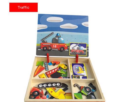 Flag Village Montessori Magnetic Fun Puzzle Children's Wooden Puzzle Box Game Cartoon Educational Painting Toys For Children Gift Antistress