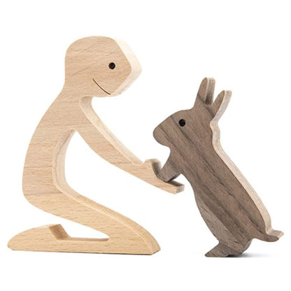 Flag Village DIY Figurine Wood Dog Ornament Sculpture Home Decoration A Man A Dog Wood Sculpture Christmas Gifts Model Decor
