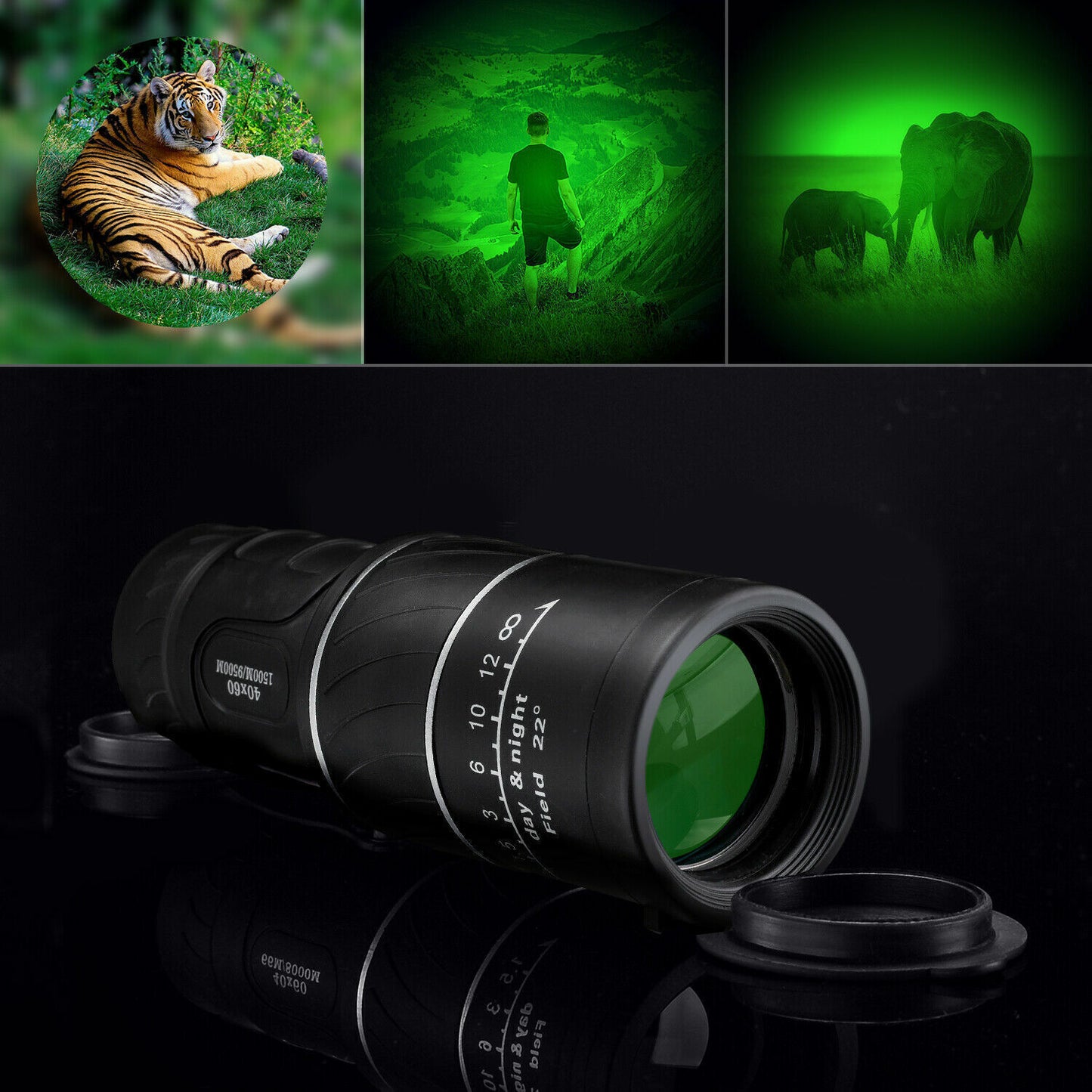 Flag Village 40x60 Day Night Vision HD Optical Monocular Hunting Camping Handheld Telescope Life Waterproof, Anti-Fog Monocular Suitable For Observing Nature Animals