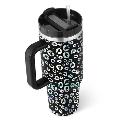 Flag Village 40 Oz Tumbler With Handle Straw Insulated, Stainless Steel Spill Proof Vacuum Coffee Cup Tumbler With Lid Tapered Mug Gifts For Valentine Lover Suitable For Car Gym Office Travel