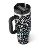 Flag Village 40 Oz Tumbler With Handle Straw Insulated, Stainless Steel Spill Proof Vacuum Coffee Cup Tumbler With Lid Tapered Mug Gifts For Valentine Lover Suitable For Car Gym Office Travel