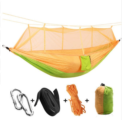 Flag Village Outdoor Parachute Cloth Hammock Couble with Mosquito Net Light Portable Army Green Insect-proof Camping Aerial Tent