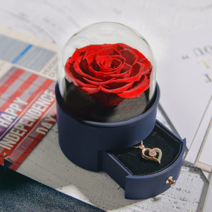 Flag Village Yongsheng Rose Round Jewelry Box With Necklace For Birthdays And Valentine's Days Gift