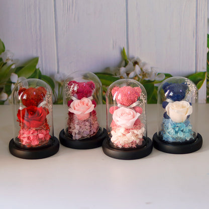 Flag Village Valentine's Day Gift For Girlfriend Eternal Preserved Rose Flower Gift Box Teddy Bear Eternal Flower With Lights Gift For Women Home Decor