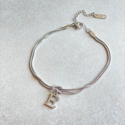 Flag Village New Letter A-Z Love Knot Bracelets For Women Couple Gold Color Dainty Snake Chain Charm Bracelet Stainless Steel Jewelry Gift Valentine's Day Gifts