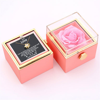 Flag Village Rotating Soap Rose Jewelry Packing Box Necklace Gift Set