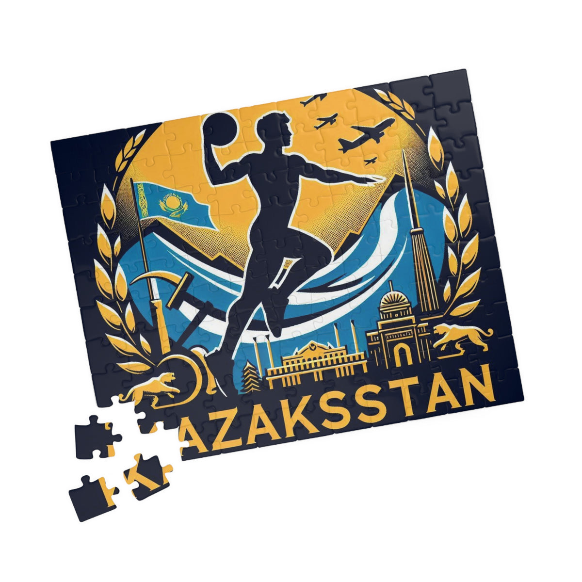 Flag Village Kazakhstan Sporting Flag Puzzle (110, 252, 520, 1014-piece) KAZ0006