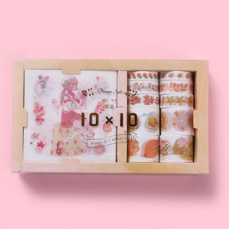 Flag Village Japanese Paper Gift Box Set Student Sticker Tape Combination Cute Girl Heart Exquisite Stationery Set
