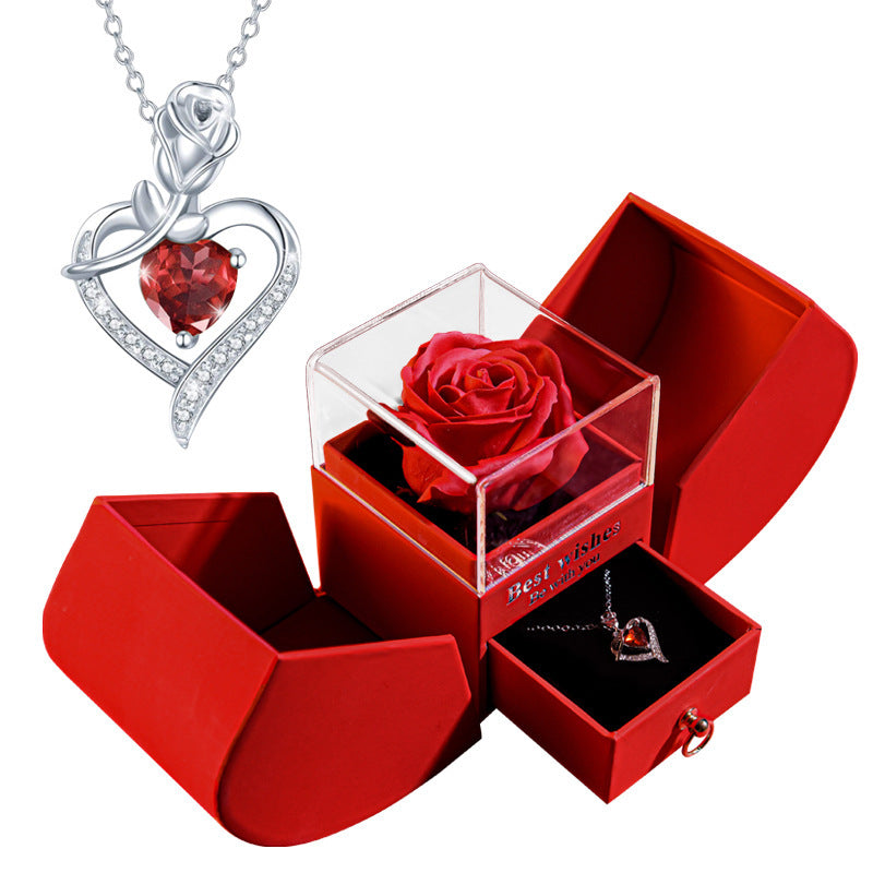 Flag Village Eternal Rose Apple Gift Box Women Necklace Valentine's Day Wedding Jewelry