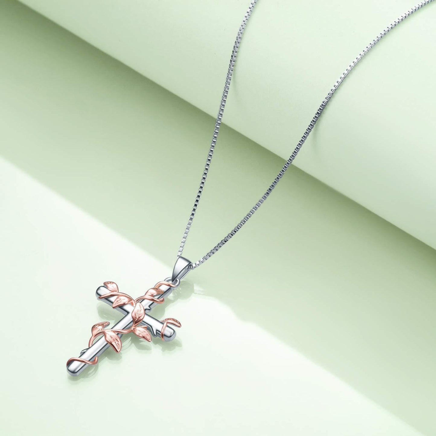 Flag Village Sterling Silver Rose Flower Cross Pendant Necklace Jewelry Gifts