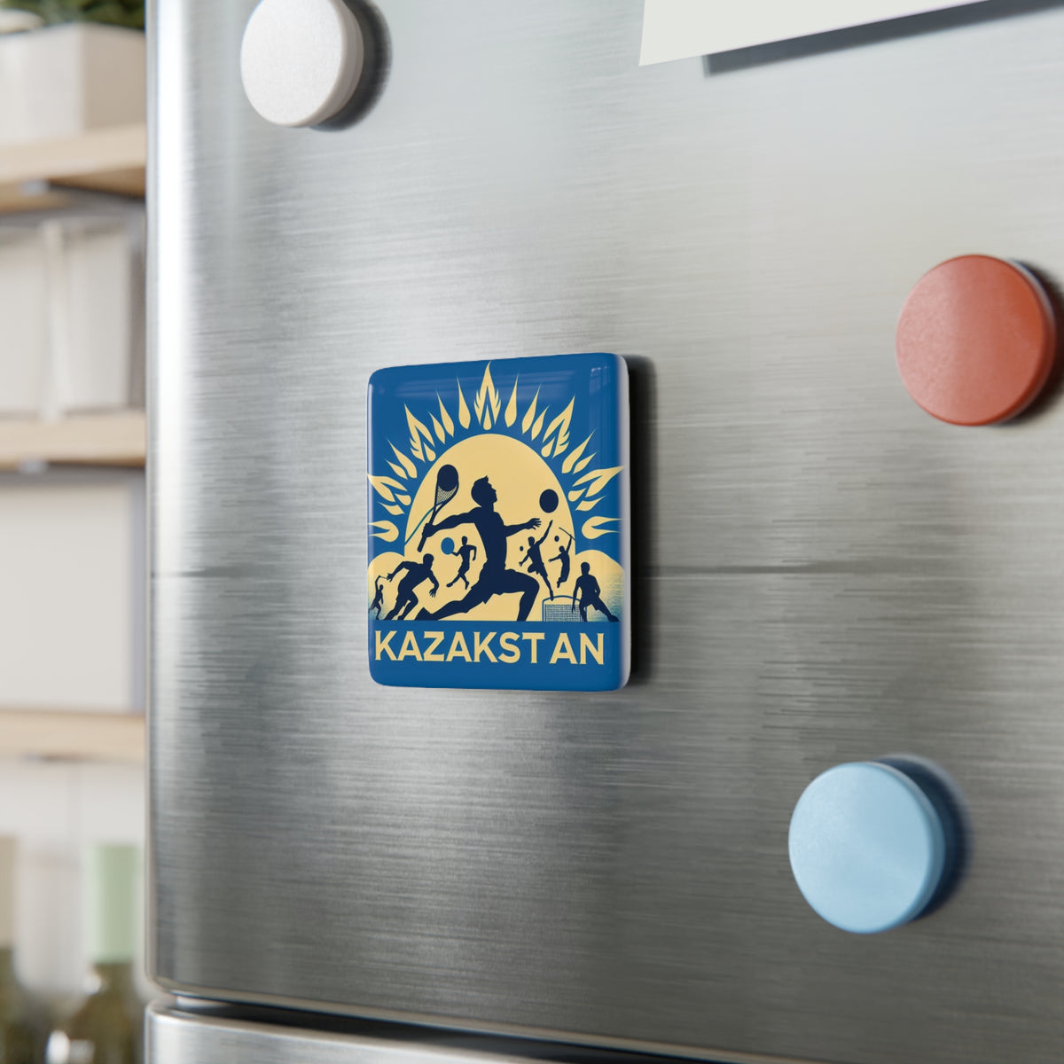 Flag Village Kazakhstan Flag Sporting Porcelain Magnet, Square KAZ0005