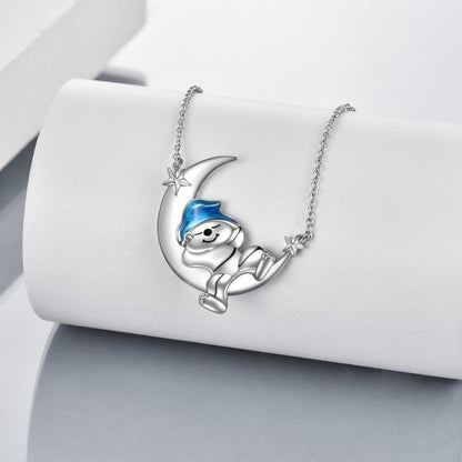 Flag Village Sterling Silver Bear Necklace Bear Moon Pendant Cute Animal Jewelry Bear Gifts for Women