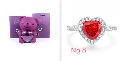 Flag Village Eternal Rose Teddy Bear Gifts Box With Necklace Rotate Rose Jewelry Box Valentine Wedding Storage Gift Case For Women Girlfriend