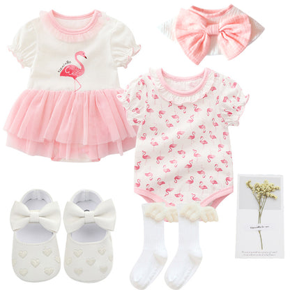 Flag Village Baby Girl Full Moon Gift Box Baby Cotton Romper Suit Princess Dress Clothes