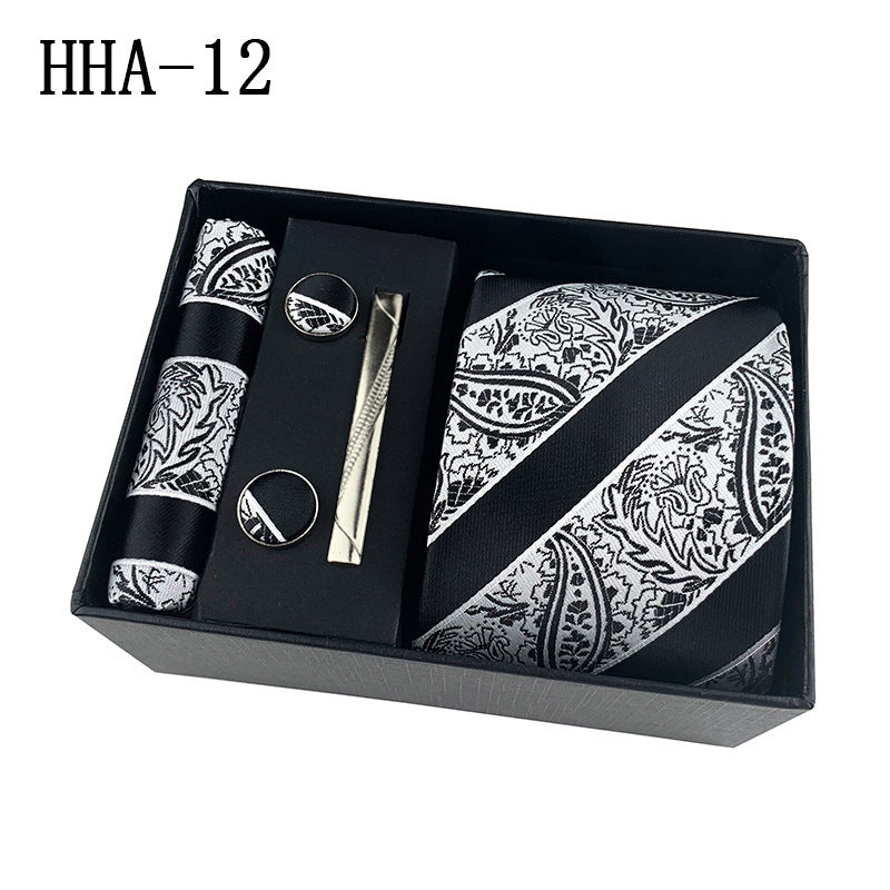 Flag Village Paisley Men's Tie Square Cuff Tie Clip Gift Set Business Casual Tie Black Gift Box