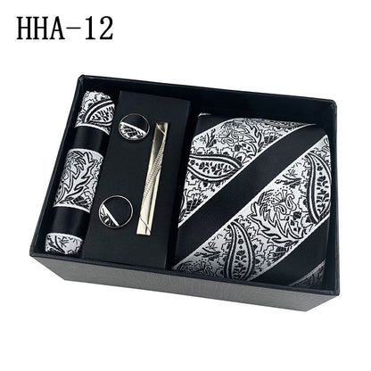 Flag Village Paisley Men's Tie Square Cuff Tie Clip Gift Set Business Casual Tie Black Gift Box