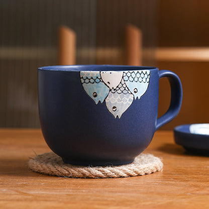 Flag Village Ceramic Cup With Lid Large Capacity, Spoon Set Gift Box