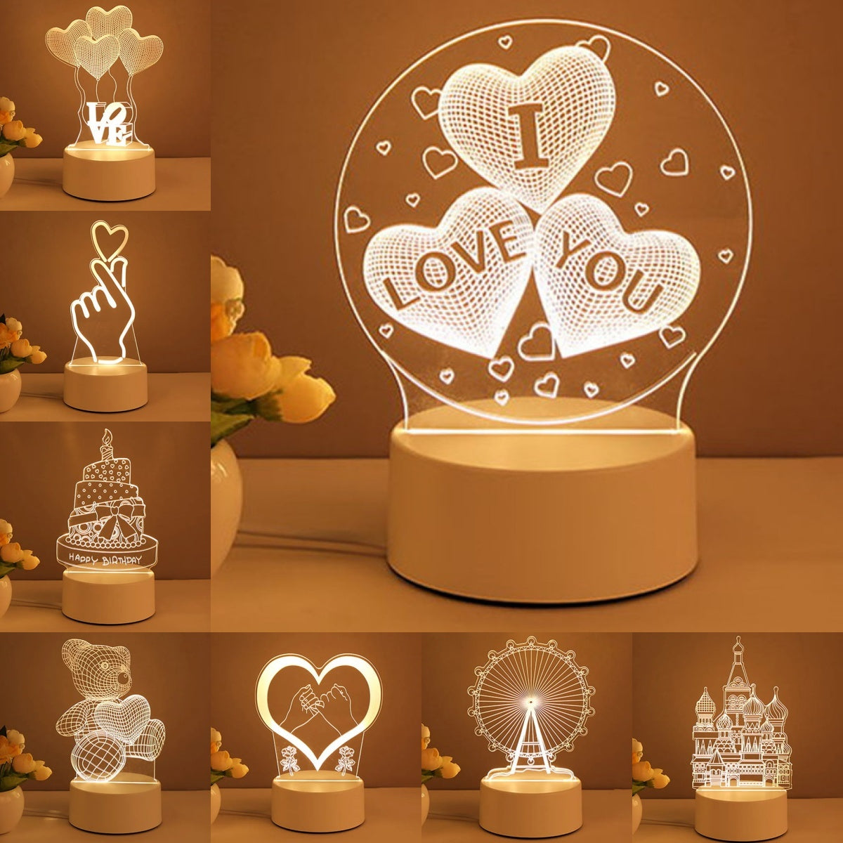 Flag Village 3D Lamp Acrylic USB LED Night Lights Neon Sign Lamp Xmas Home Decorations For Room Decor Valentines Day Gifts