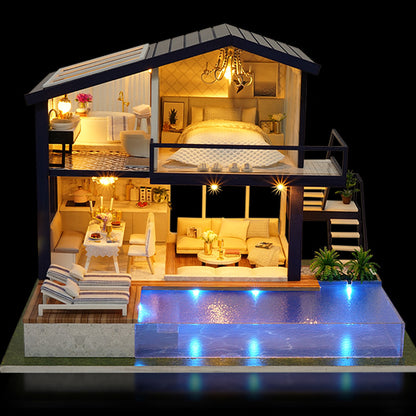 Flag Village Doll House Wooden Furniture Diy House Miniature Box Puzzle Assemble 3D Miniaturas Dollhouse Kits Toys For Children Birthday Gift