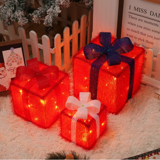 Flag Village Remote Control Christmas Gift Box Lights Christmas Three-piece Decoration