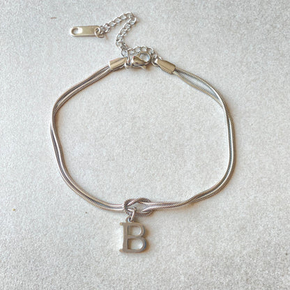 Flag Village New Letter A-Z Love Knot Bracelets For Women Couple Gold Color Dainty Snake Chain Charm Bracelet Stainless Steel Jewelry Gift Valentine's Day Gifts