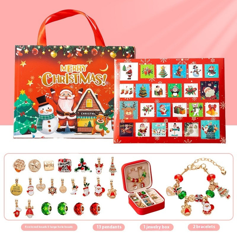 Flag Village DIY Creative Kids Bracelet Ornament 24 Grid Calendar Christmas Surprise Blind Box Silver Set