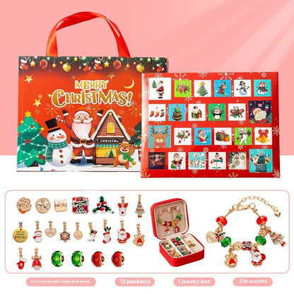 Flag Village DIY Creative Kids Bracelet Ornament 24 Grid Calendar Christmas Surprise Blind Box Silver Set