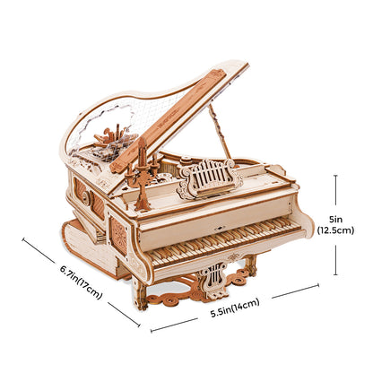 Flag Village Robotime 223pcs 3D Wooden Puzzle Magic Piano Mechanical Music Box Toy Gift Desk Gift For Men Women Hobby AMK81