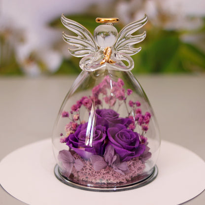 Flag Village Eternal Flower Gift Box Angel Glass Cover Dried Rose Gift Box For Christmas New Year Valentine's Day Home Decor