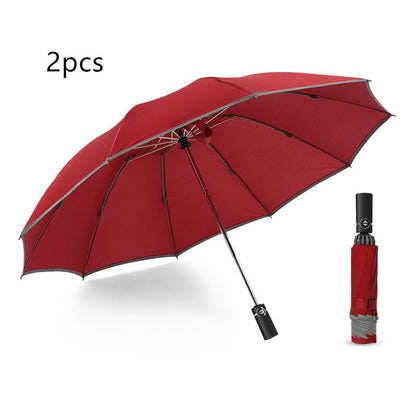 Flag Village Inverted Umbrella Travel Portable Windproof Folding Umbrella,10Ribs Auto  Close Umbrella,Reflective Stripes For Night Safety