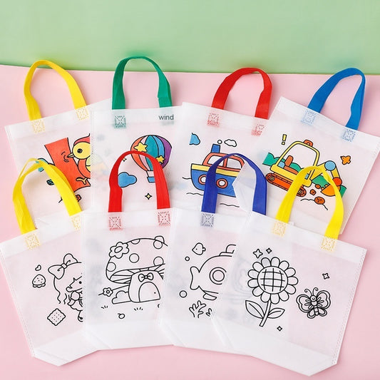 Flag Village Children's Handmade DIY Painting Doodle Bag Kindergarten Gifts Cartoon Non-woven Painting Color Filling Woven Handbag