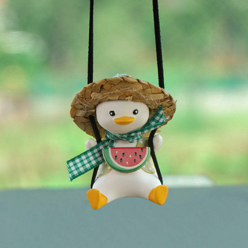 Flag Village Car Pendant Cute Anime Little Duck Swing Auto Rearview Mirror Hanging Ornaments Interior Decoraction Accessories For Girls Gifts